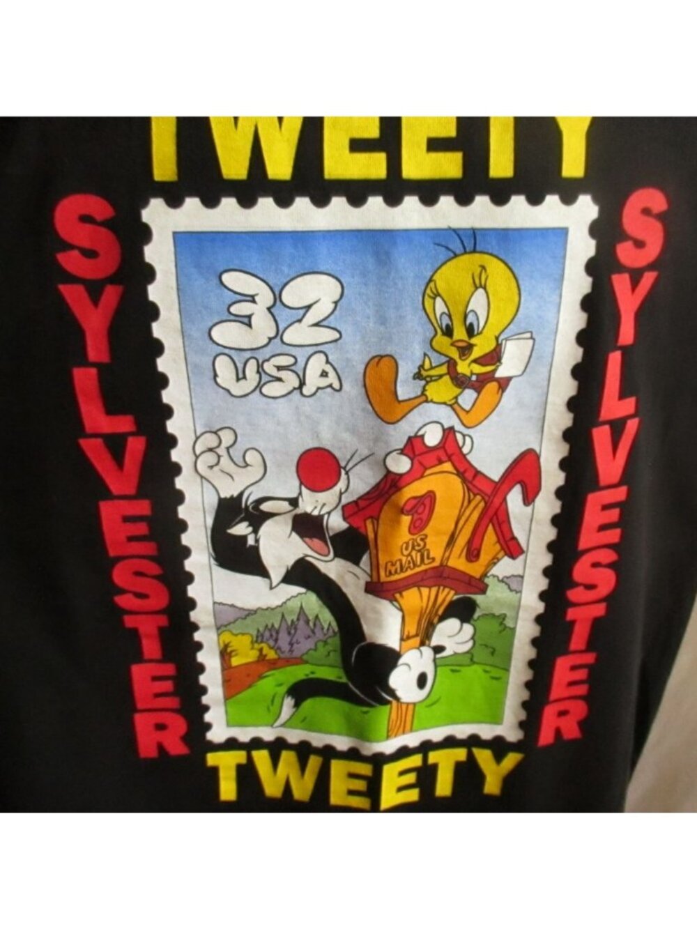Vintage T-shirt XL 1990s Looney Tunes Sylvester & Tweety Stamp Graphic Tee Black